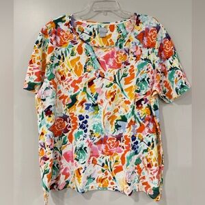 Chico's Vibrant Floral Short Sleeve Top Size XL